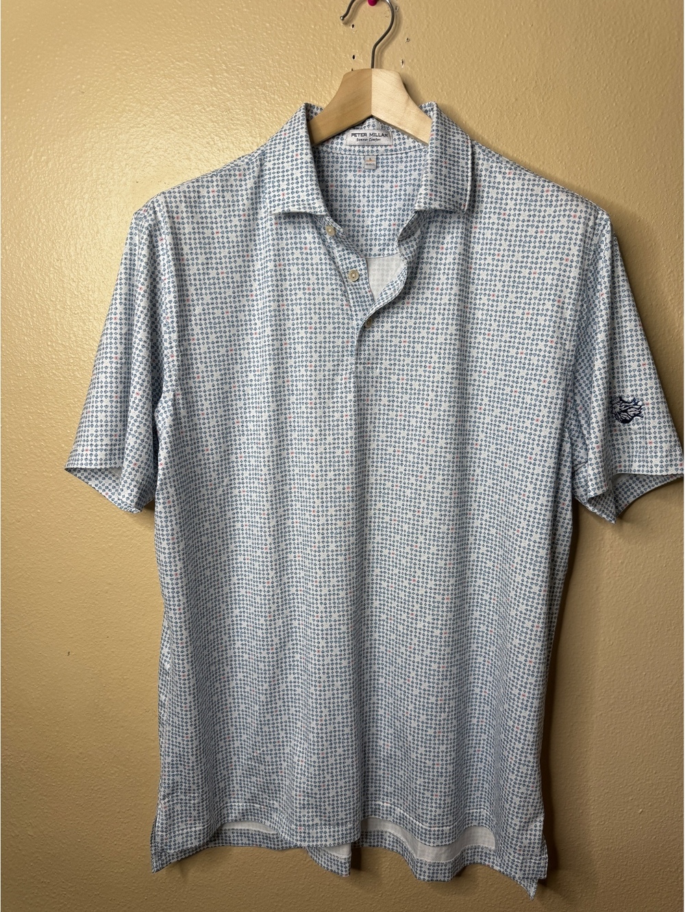Peter Millar Summer Comfort Men’s Polo Shirt L Blue Playing Card Suit Print Golf